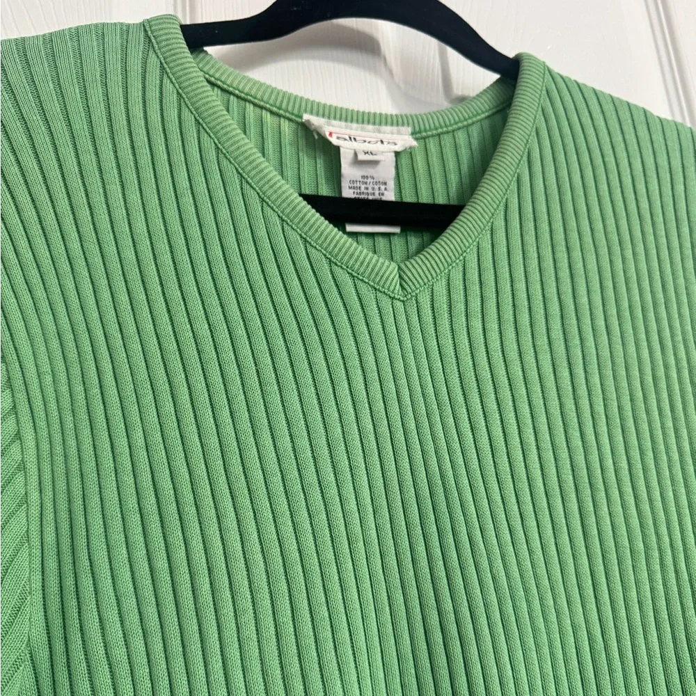 Vintage Talbots Women's Ribbed Knit Organic 100% Cotton Short Sleeve Shirt XL‎